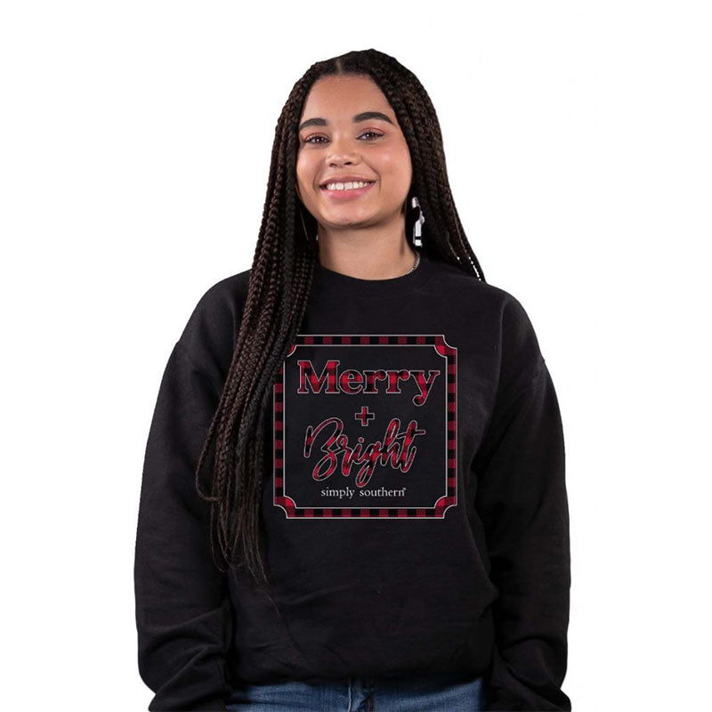SALE Simply Southern Merry &amp; Bright Holiday Long Sleeve Crew Sweatshirt