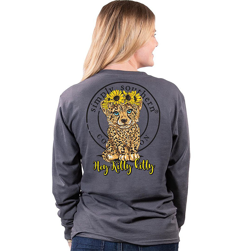 SALE Simply Southern Hey Kitty Kitty Sunflower Long Sleeve T-Shirt