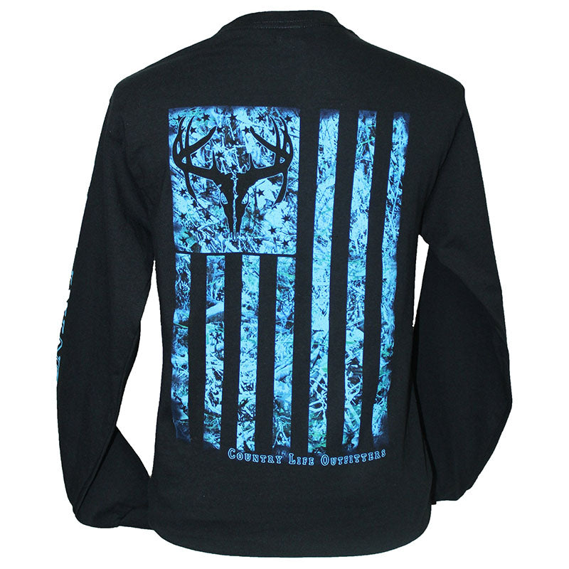 Country Life Outfitters Vintage USA Blue Camo Flag Unisex Long Sleeve T-Shirt - SimplyCuteTees