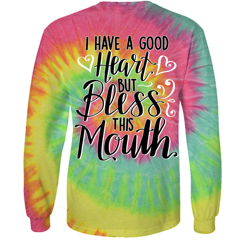 Southern Attitude Bless This Mouth Tie Dye Long Sleeve T-Shirt - SimplyCuteTees