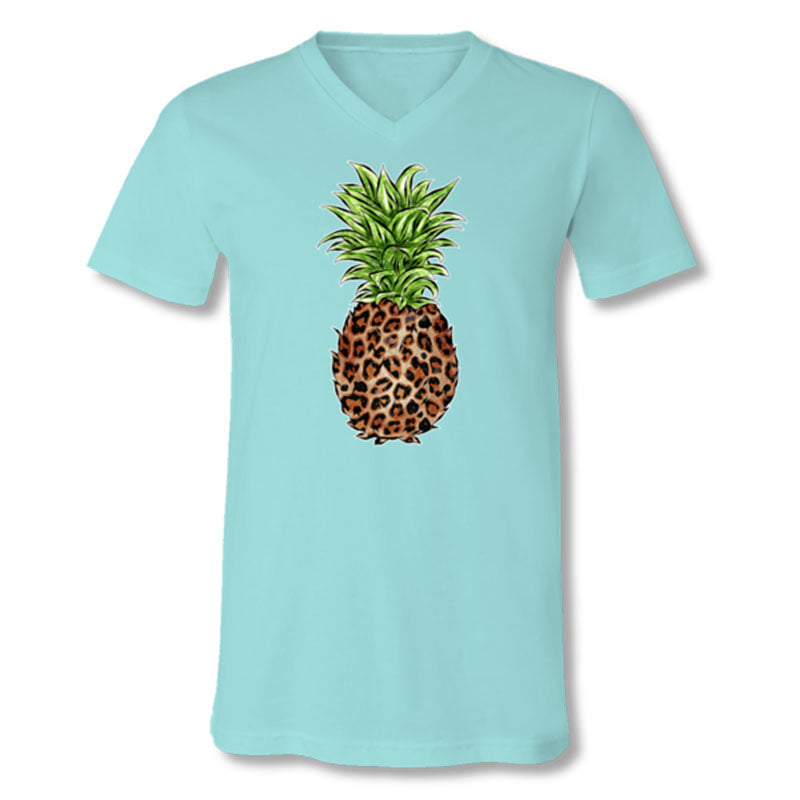SALE Sassy Frass Preppy Leopard Pineapple V-Neck Canvas T-Shirt - SimplyCuteTees