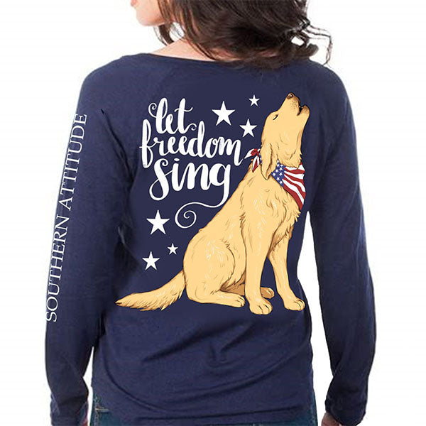 Southern Attitude Preppy Freedom Sing USA Dog Long Sleeve T-Shirt - SimplyCuteTees