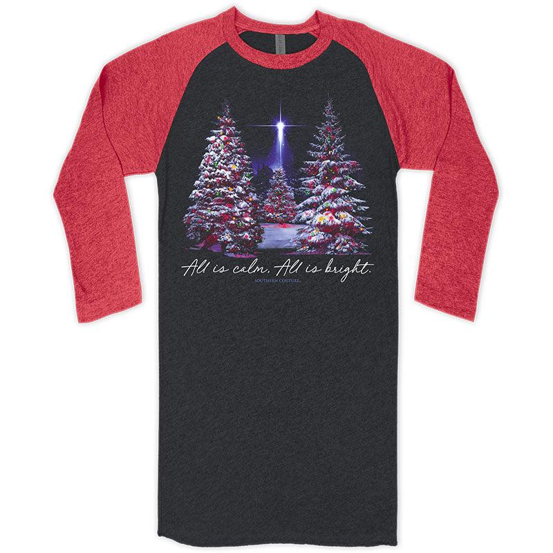 Southern Couture Christmas All Is Calm Raglan Long Sleeve T-Shirt - SimplyCuteTees