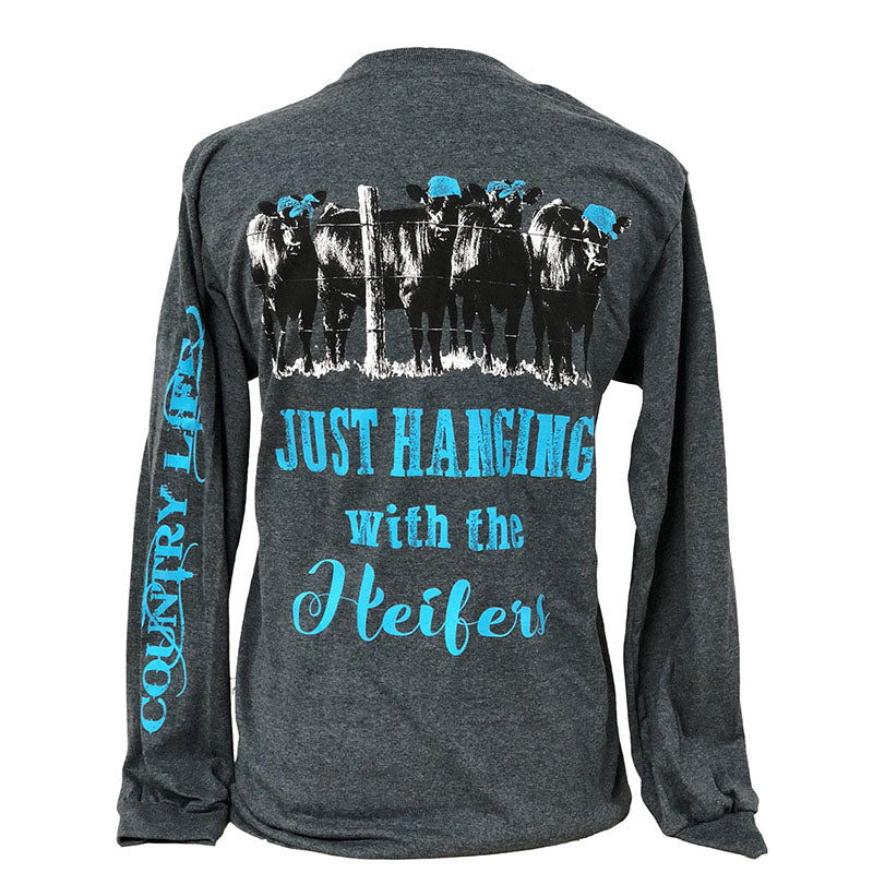 Country Life Preppy Blue Just Hanging Heifer Long Sleeve T-Shirt - SimplyCuteTees