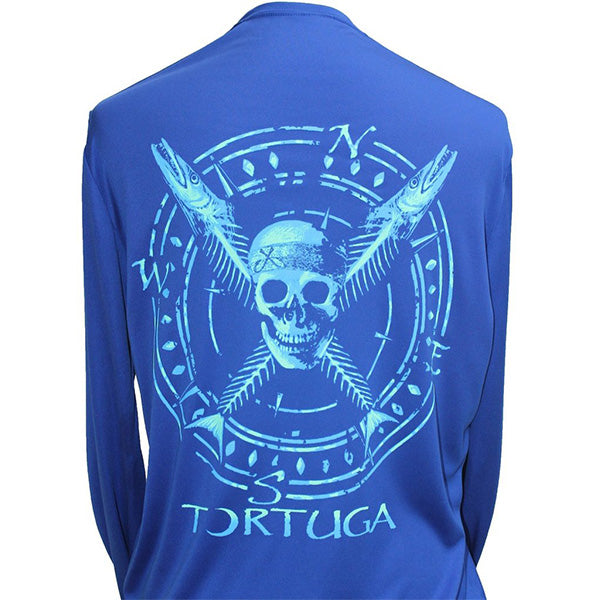 Southern Attitude Tortuga Moon Skull Bones Unisex Sport Tech Rashguard Swim UV Protection Blue T-Shirt