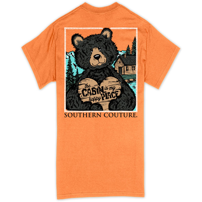 Southern Couture Classic Cabin Happy Place Bear T-Shirt - SimplyCuteTees