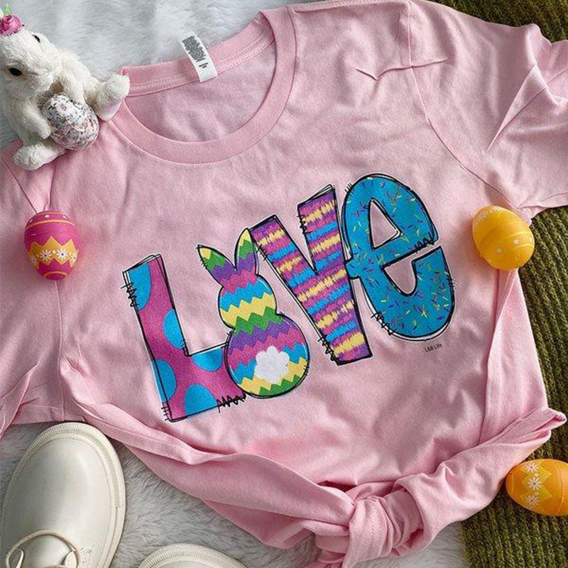 Bjaxx Lucky &amp; Blessed Love Easter Bunny Pink Front Print T-Shirt