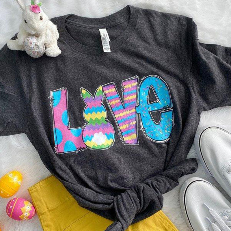 Bjaxx Lucky &amp; Blessed Love Easter Bunny Grey Front Print T-Shirt
