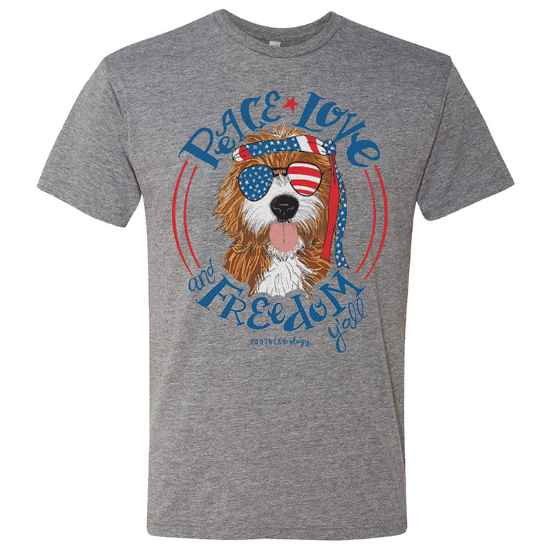 Sale Southernology Statement Peace Love & Freedom USA Canvas T-Shirt
