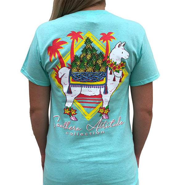Sale Southern Attitude Seafoam Preppy Pineapple Llama T-Shirt