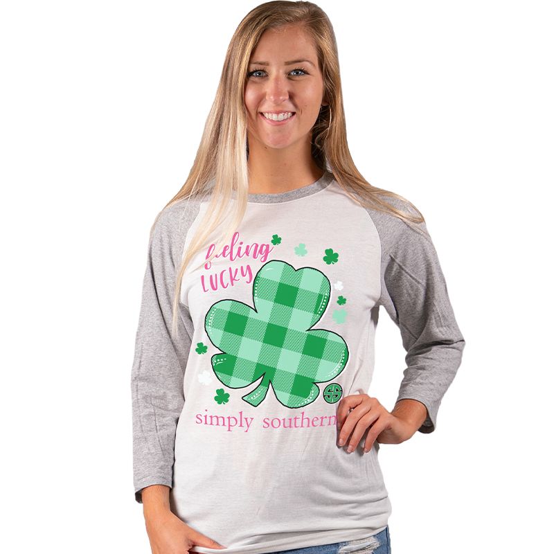 SALE Simply Southern Vintage Collection Preppy Feeling Lucky Irish Long Sleeve T-Shirt