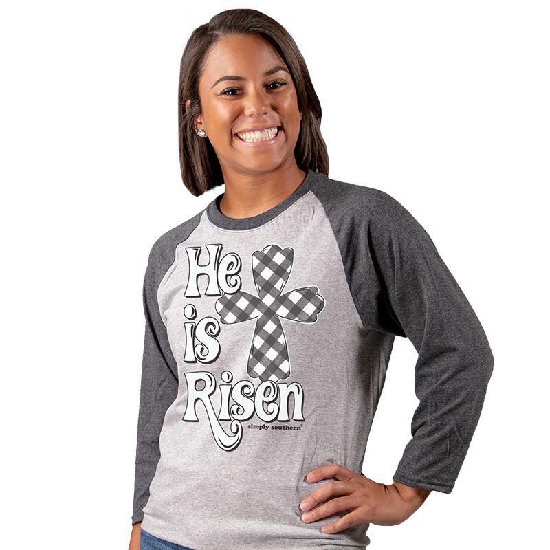 SALE Simply Southern Vintage Collection Easter He Is Risen Cross Long Sleeve T-Shirt