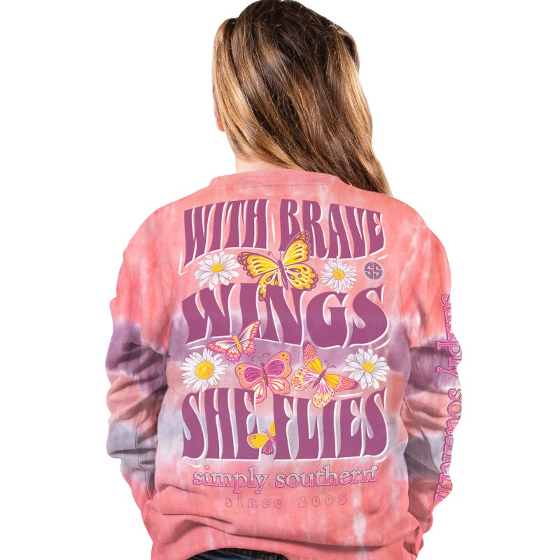 SALE Simply Southern Brave Butterfly Tie Dye Long Sleeve T-Shirt