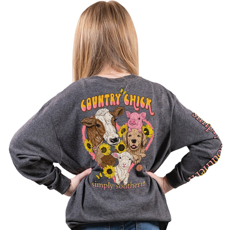 SALE Simply Southern Country Chick Cow Pig Goat Long Sleeve T-Shirt