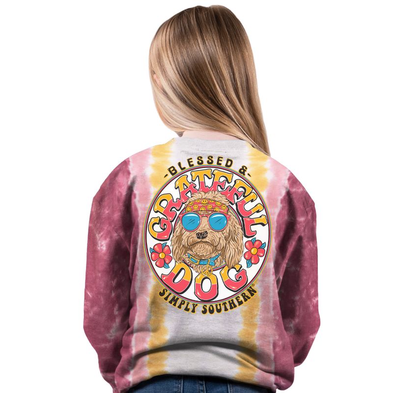 SALE Simply Southern Blessed &amp; Grateful Dog Tie Dye Long Sleeve T-Shirt - SimplyCuteTees