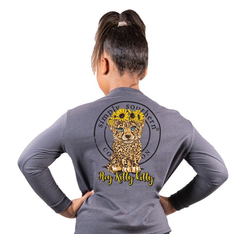 SALE Simply Southern Hey Kitty Kitty Sunflower Long Sleeve T-Shirt
