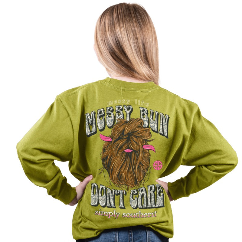SALE Simply Southern Messy Bun Don't Care Long Sleeve T-Shirt