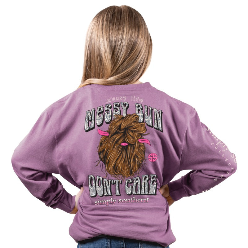 SALE Simply Southern Messy Bun Don't Care Long Sleeve T-Shirt