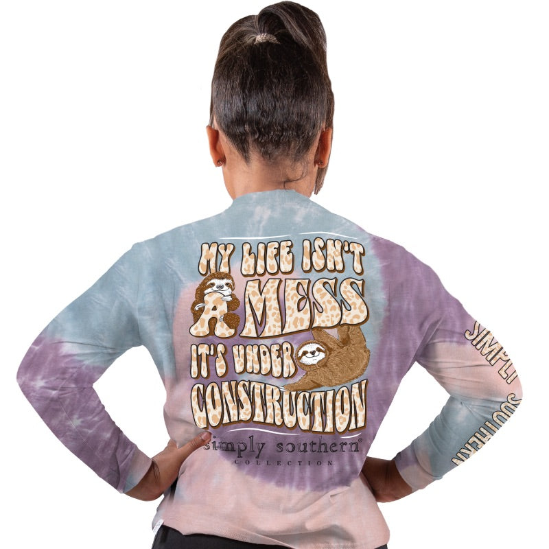 SALE Simply Southern My Life Isn't A Mess Sloth Tie Dye Long Sleeve T-Shirt