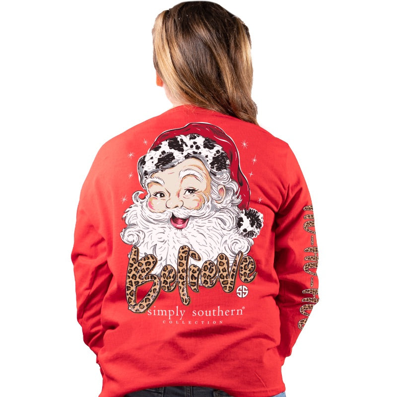 SALE Simply Southern Santa Leopard Cow Print Holiday Long Sleeve T-Shirt - SimplyCuteTees