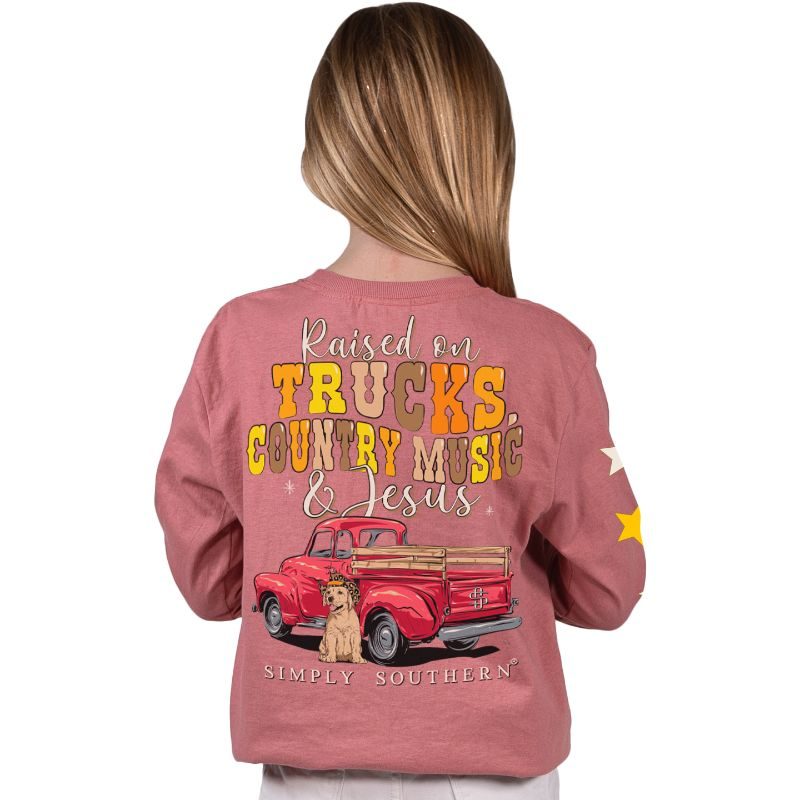SALE Simply Southern Trucks Music &amp; Jesus Long Sleeve T-Shirt - SimplyCuteTees