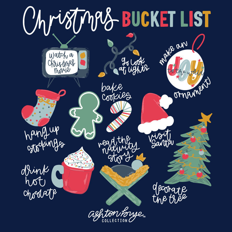 Southernology Ashton Brye Christmas Bucket List Comfort Colors Long Sleeve T-Shirt - SimplyCuteTees