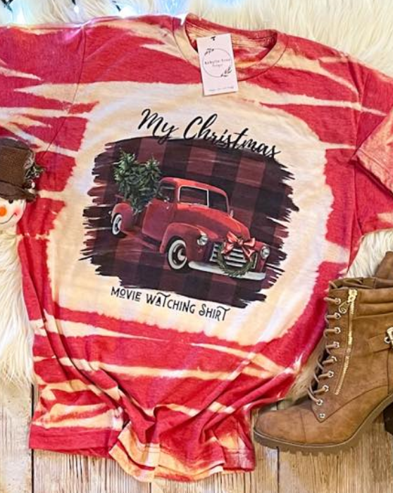 My Christmas Movie Watching T Shirt Bleached Dye Canvas Girlie T Shirt - SimplyCuteTees