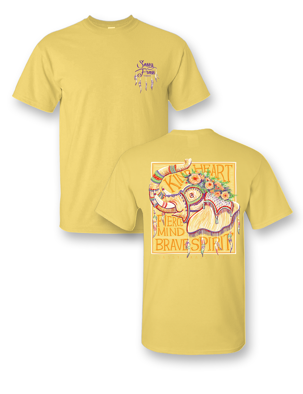 Sale Sassy Frass Boho Elephant Kind Heart Fierce Mind Brave Spirit Comfort Colors  Bright T Shirt