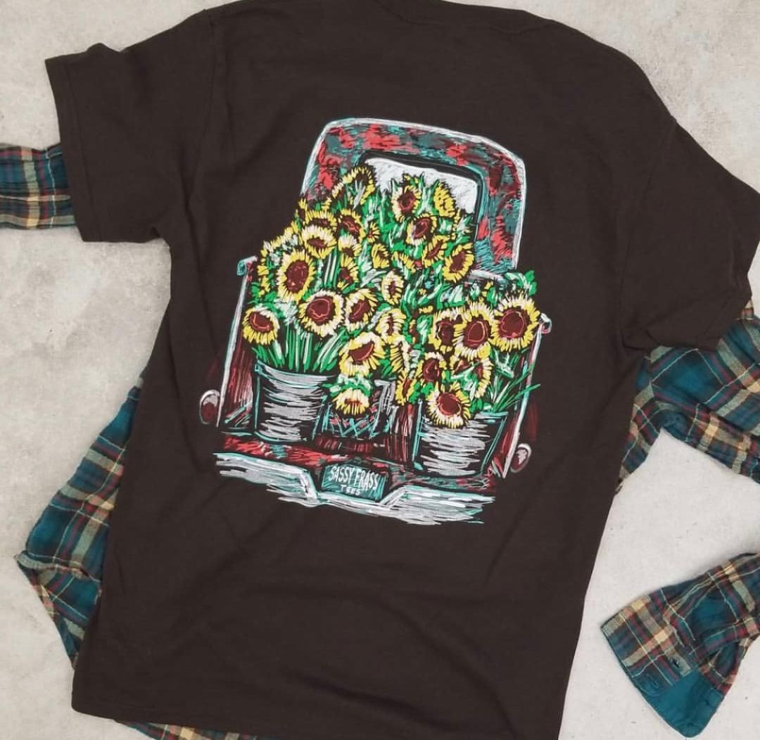 Sassy Frass Sunflower Truck Bright Girlie T Shirt - SimplyCuteTees