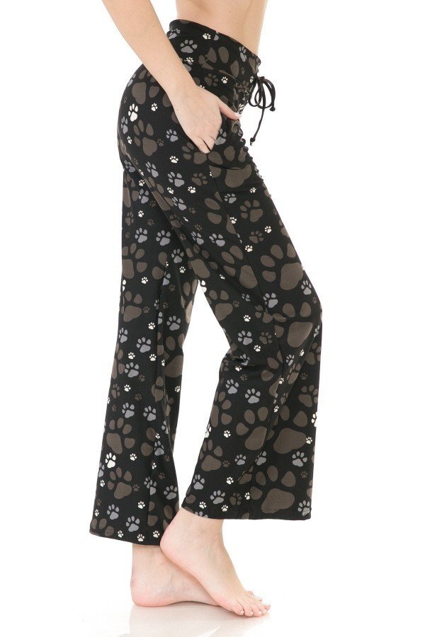 Black Paw Print Comfortable Soft Lounge Pajama Pants - SimplyCuteTees