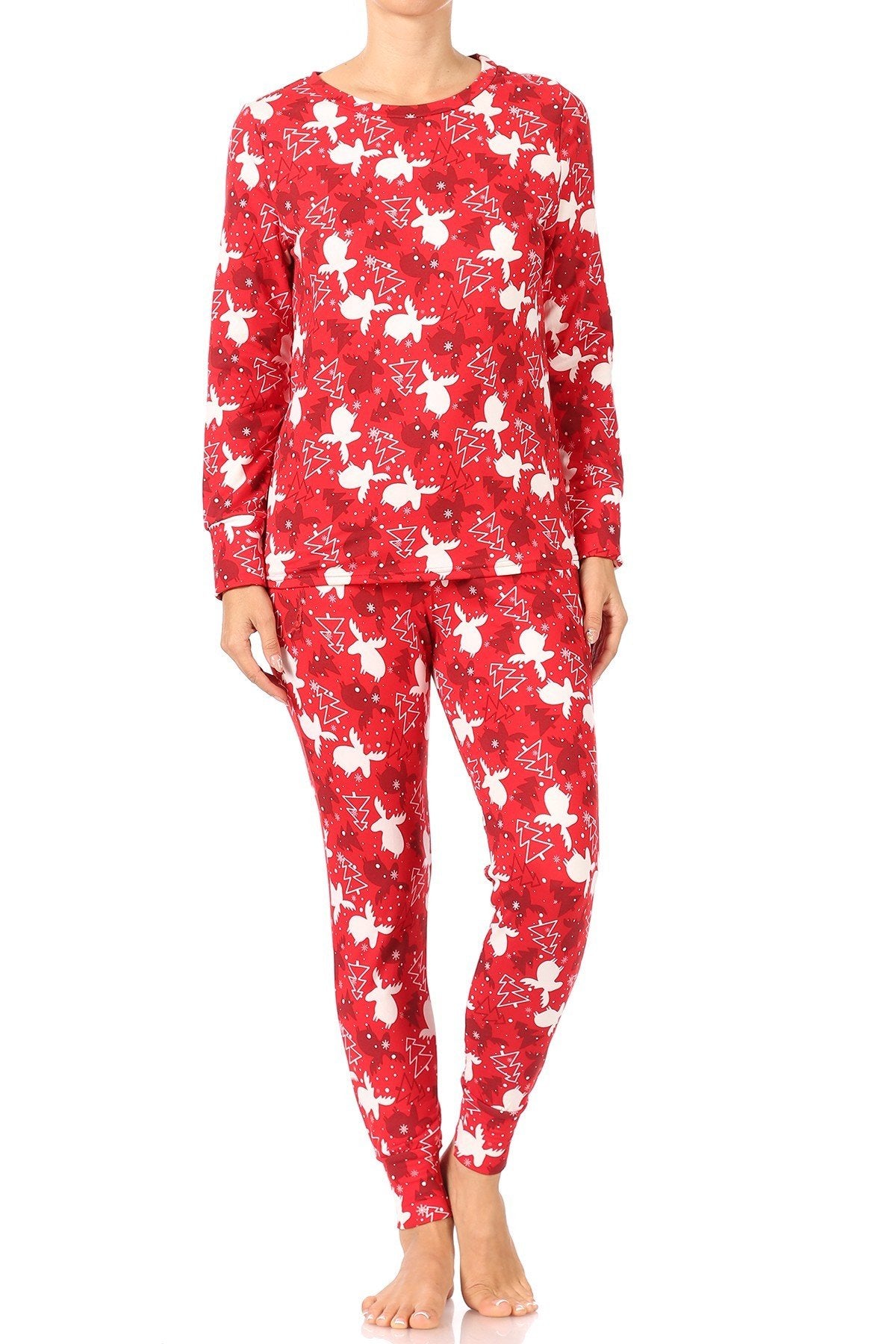 Christmas Trees Reindeer Fleece Lined Lounge Pajama Set Pants and Shirt - SimplyCuteTees