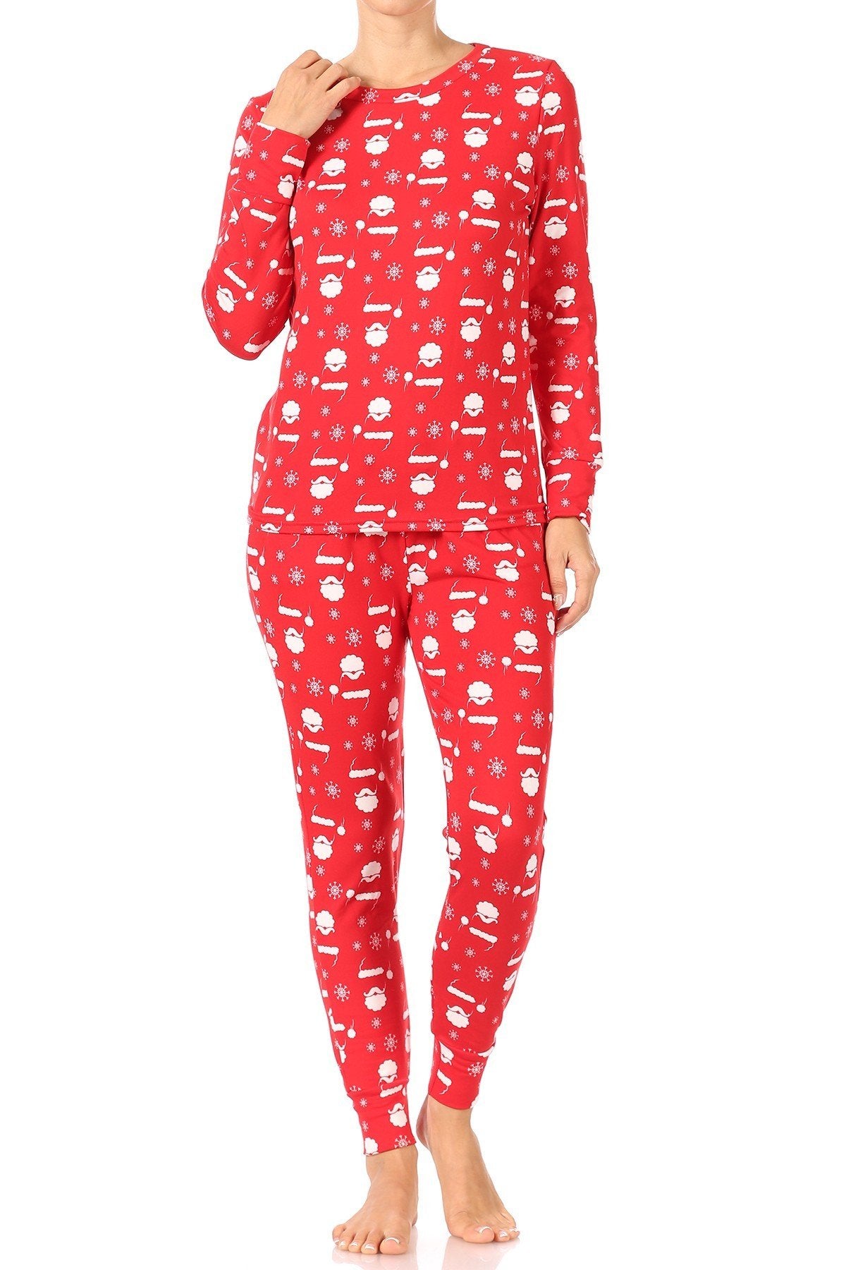 Christmas Santa Snowflakes Fleece Lined Lounge Pajama Set Pants and Shirt - SimplyCuteTees