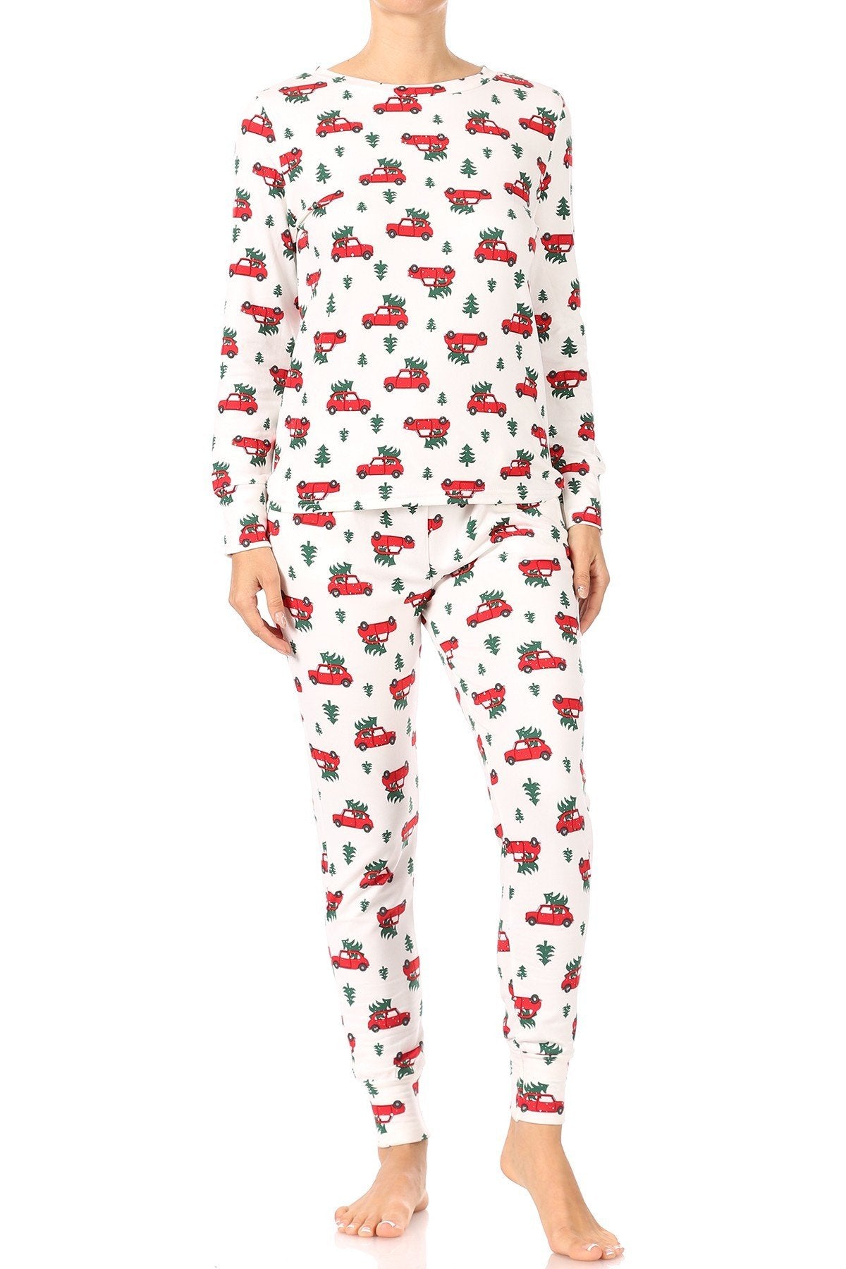 Christmas Tree Car Fleece Lined Lounge Pajama Set Pants and Shirt - SimplyCuteTees