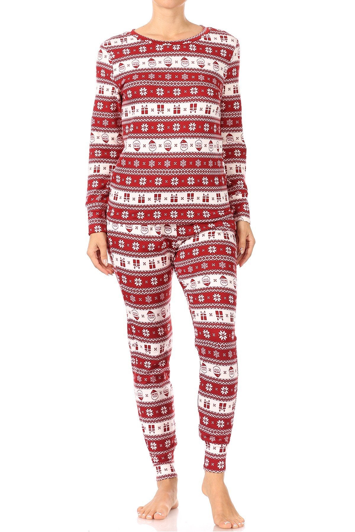 Christmas Fair Isle Santa Fleece Lined Lounge Pajama Set Pants and Shirt - SimplyCuteTees