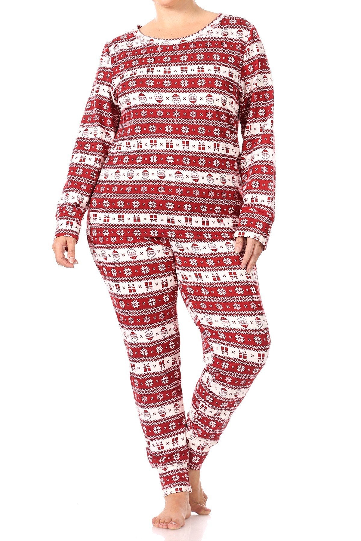 Christmas Fair Isle Santa Fleece Lined Lounge Pajama Set Pants and Shirt - SimplyCuteTees