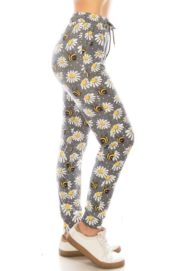 Bee & Daisy Print Soft Lounge Jogger Pants - SimplyCuteTees