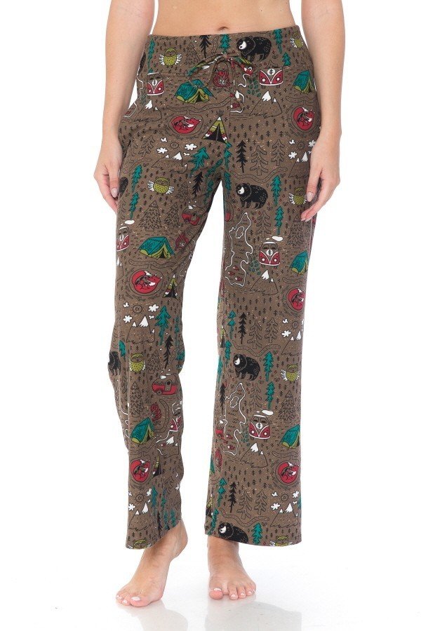 Camping Bear Print Comfortable Soft Lounge Pajama Pants - SimplyCuteTees