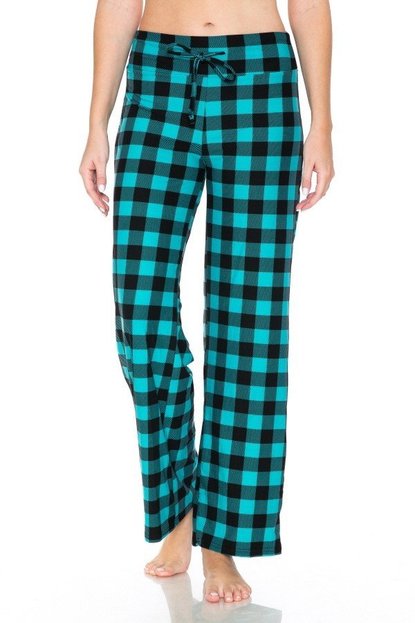 Turquoise &amp; Black Checkered Comfortable Soft Lounge Pajama Pants - SimplyCuteTees