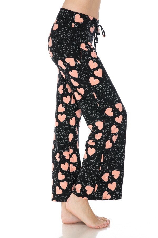 Pink Heart Print Soft Lounge Pajama Pants - SimplyCuteTees