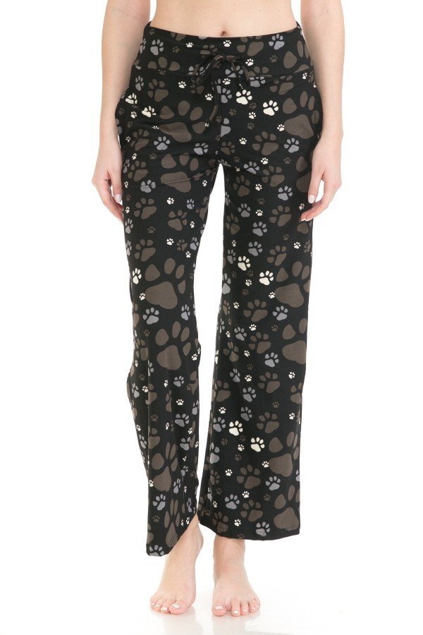 Black Paw Print Comfortable Soft Lounge Pajama Pants - SimplyCuteTees
