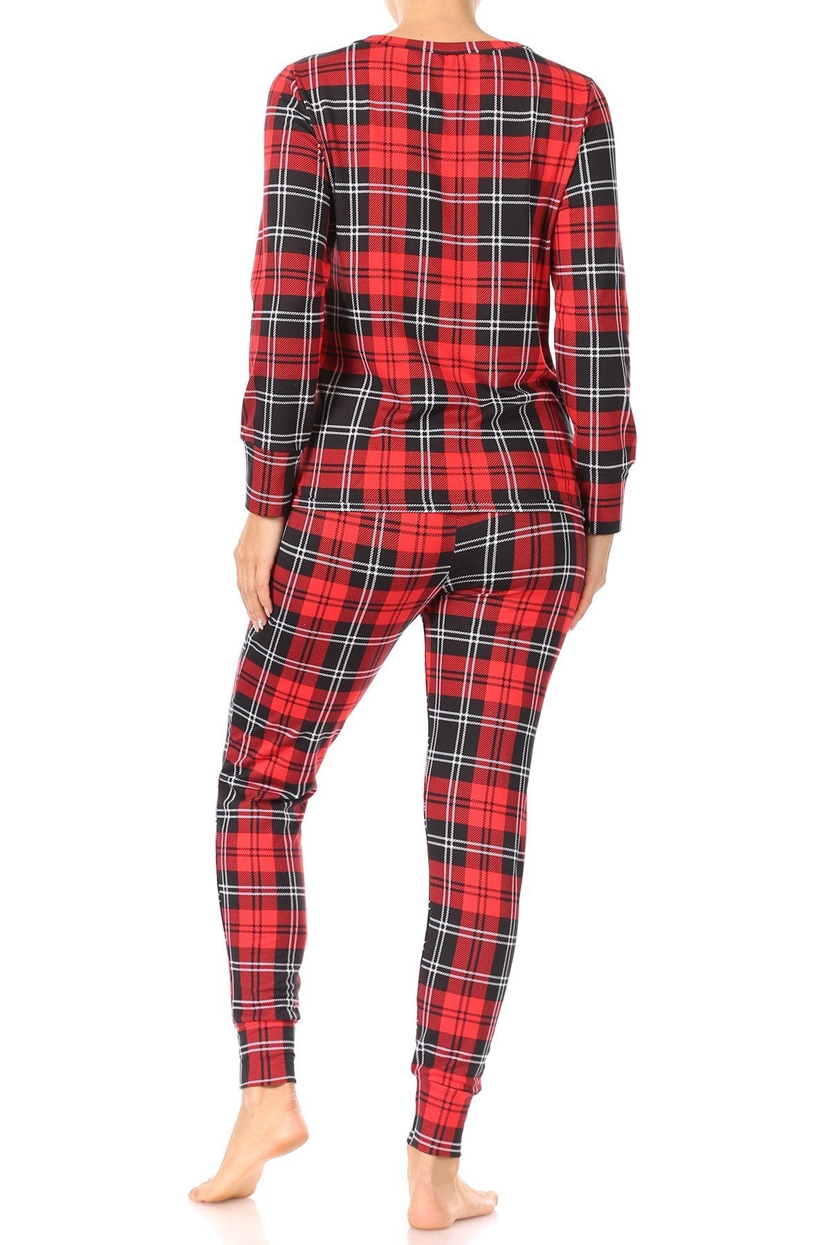 Red Plaid Fleece Lined Lounge Pajama Set Pants and Shirt - SimplyCuteTees