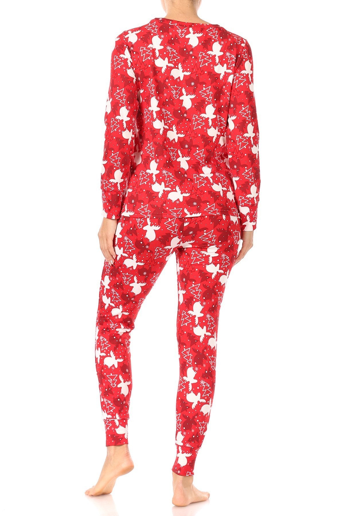 Christmas Trees Reindeer Fleece Lined Lounge Pajama Set Pants and Shirt - SimplyCuteTees