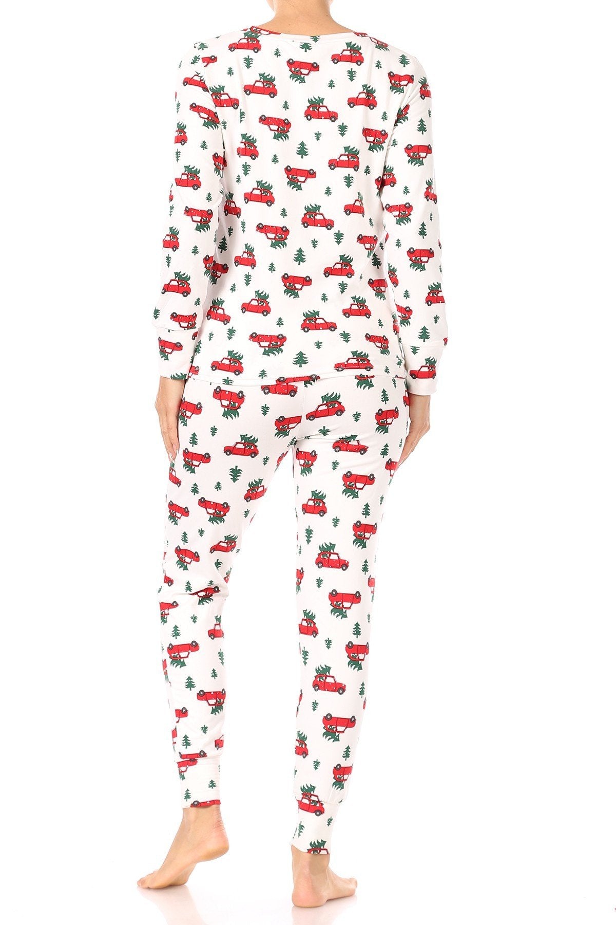 Christmas Tree Car Fleece Lined Lounge Pajama Set Pants and Shirt - SimplyCuteTees