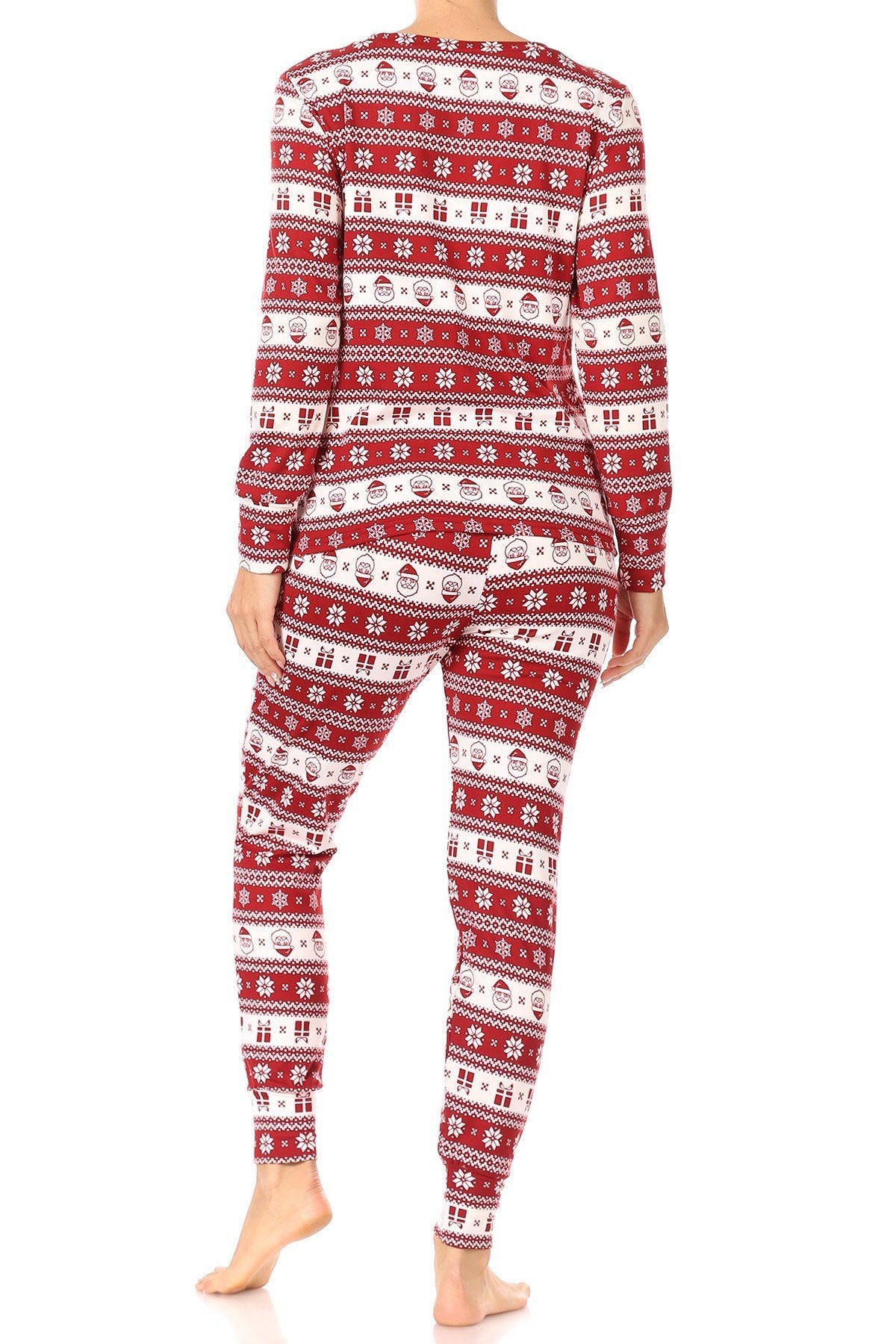 Christmas Fair Isle Santa Fleece Lined Lounge Pajama Set Pants and Shirt - SimplyCuteTees