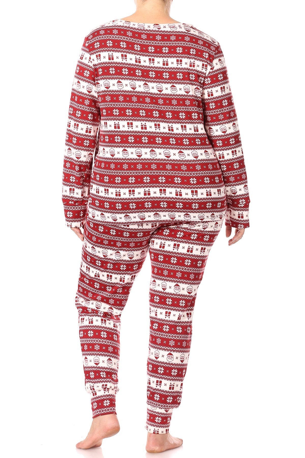 Christmas Fair Isle Santa Fleece Lined Lounge Pajama Set Pants and Shirt - SimplyCuteTees