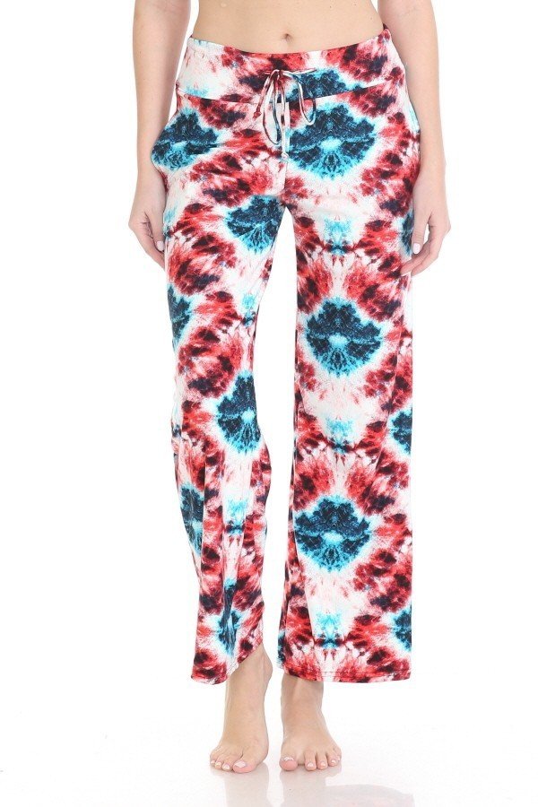 Red &amp; Turquoise Tie Dye Print Comfortable Soft Lounge Pajama Pants - SimplyCuteTees