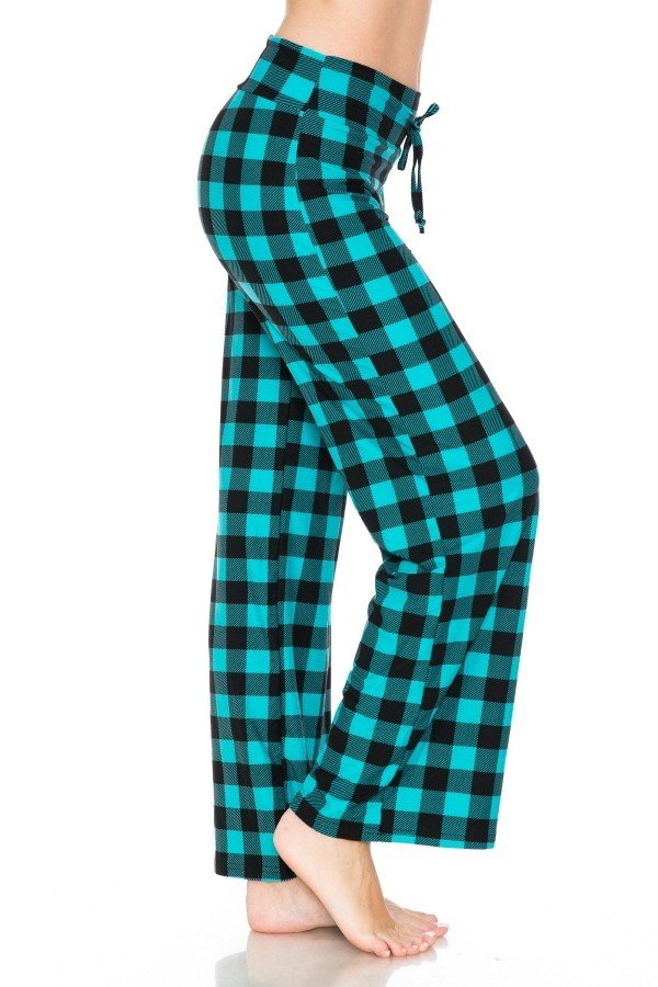 Turquoise &amp; Black Checkered Comfortable Soft Lounge Pajama Pants - SimplyCuteTees