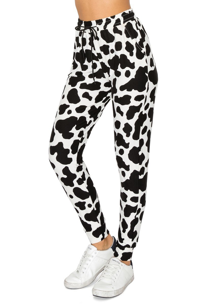 Black &amp; White Cow Print Soft Lounge Jogger Pants
