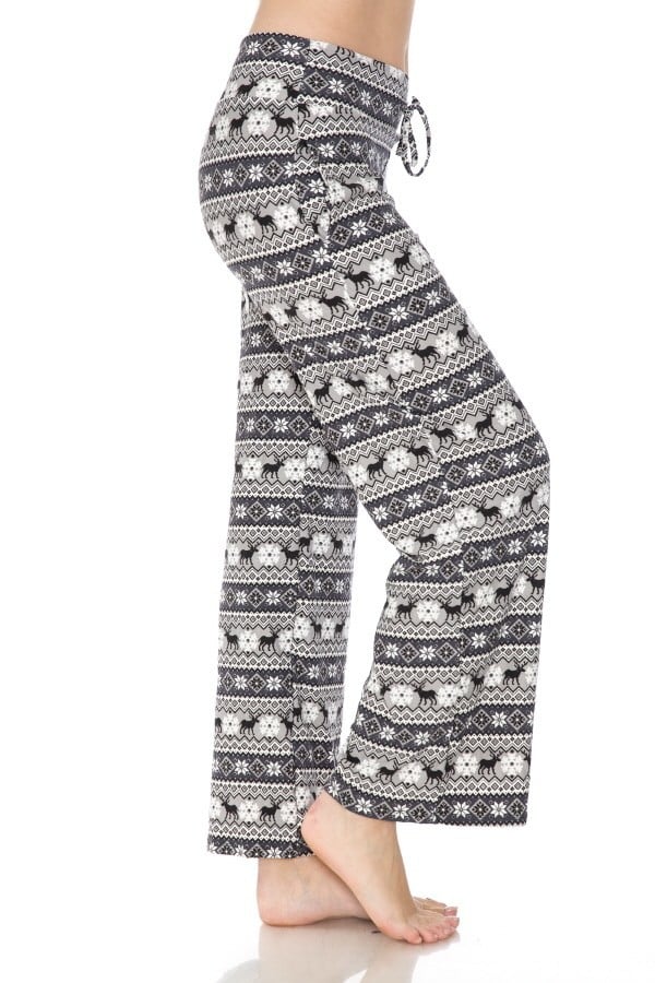 Christmas Black &amp; White Fair Isle Print Comfortable Soft Lounge Pajama Pants