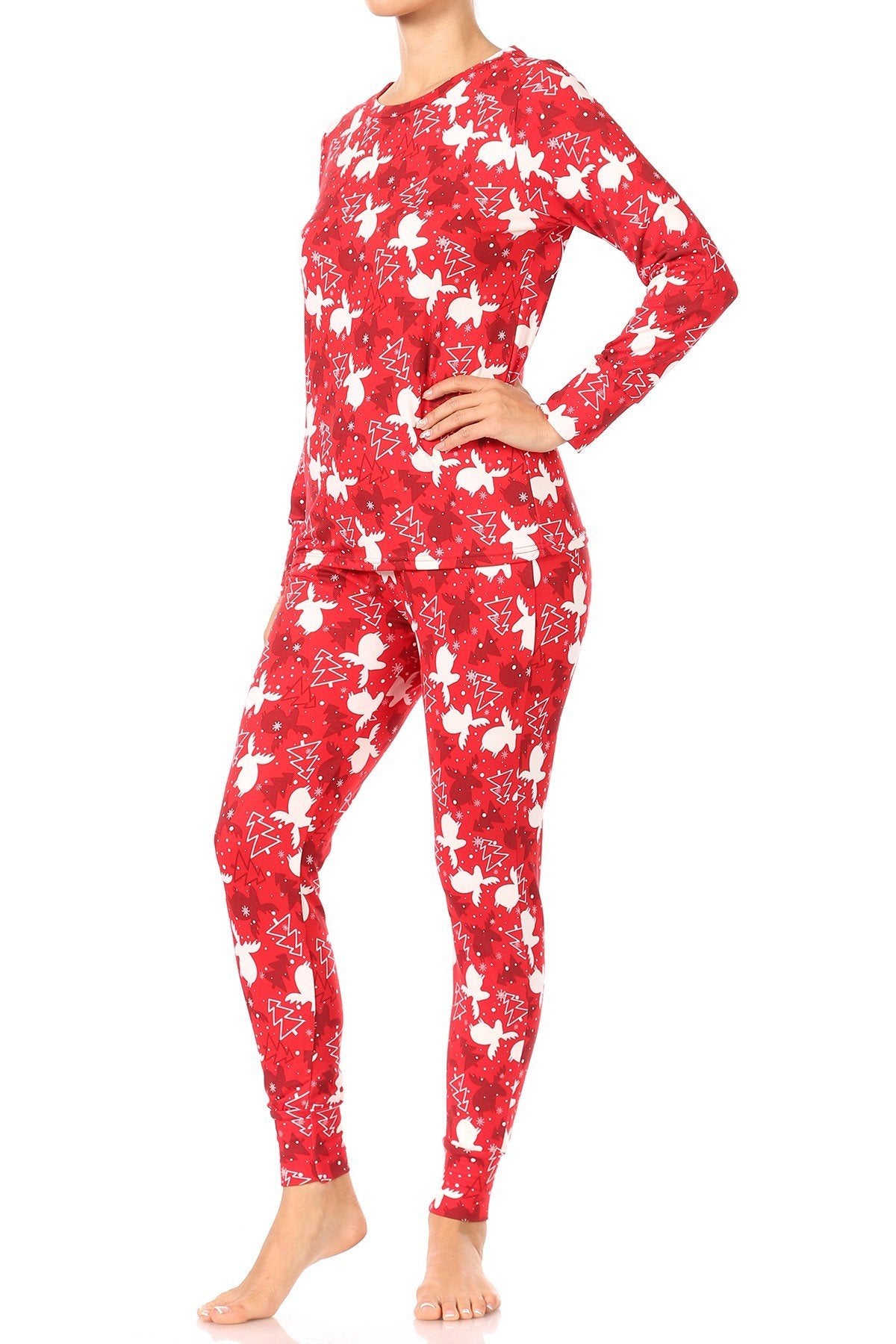 Christmas Trees Reindeer Fleece Lined Lounge Pajama Set Pants and Shirt - SimplyCuteTees